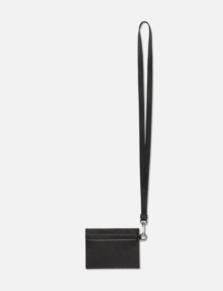 Prada Saffiano Leather Phone Case With Webbing Lanyard in Black for Men