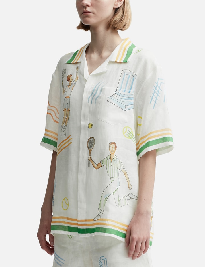 Shop Casablanca Tennis Play Short Sleeve Linen Shirt In White