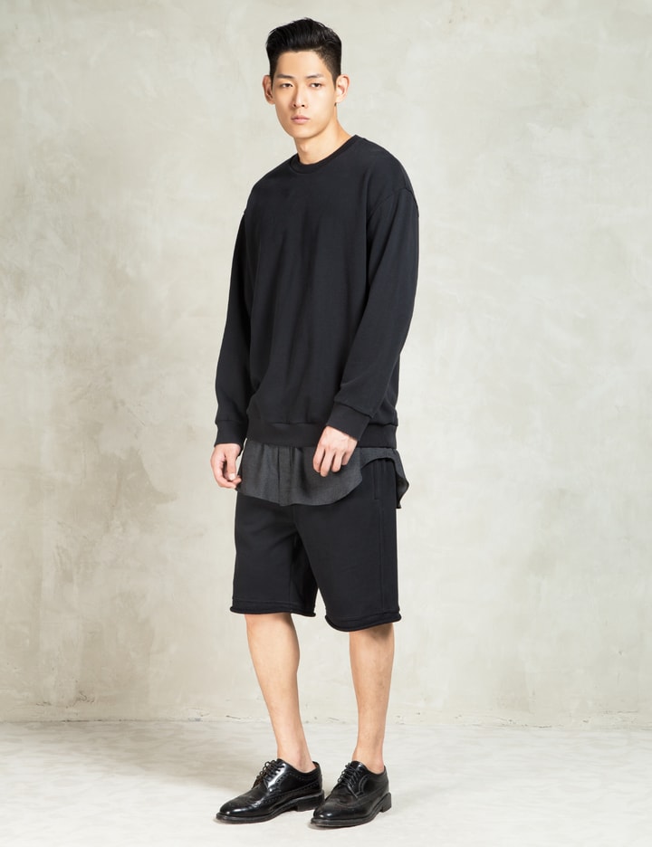 Soft Black L/S Pullover with Flannel Shirt Tail Placeholder Image