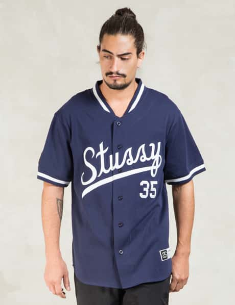 Stüssy - Navy Script Baseball Jersey | HBX