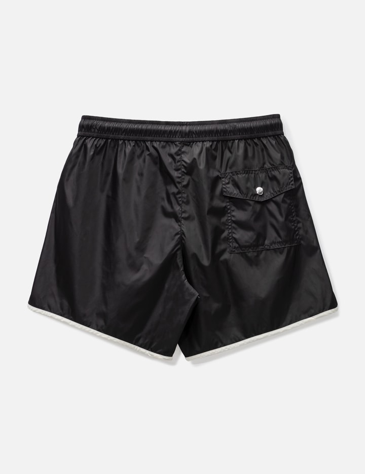 Shop Moncler Logo Patch Swim Shorts In Black