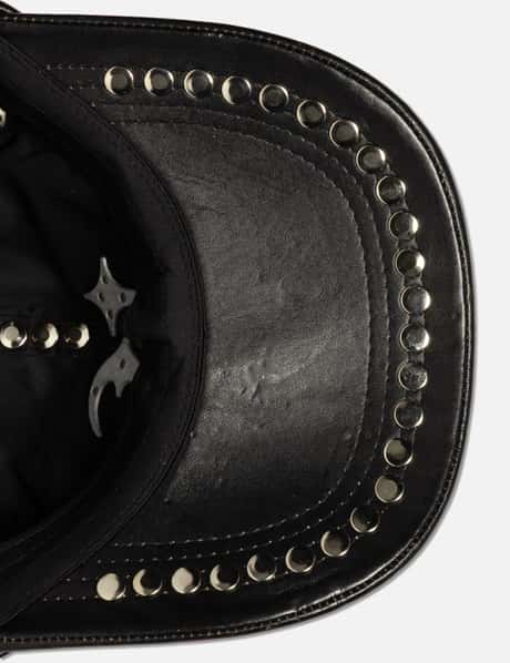 THUG CLUB Studded Washed Leather Cap - Vintage leather, metal logo 