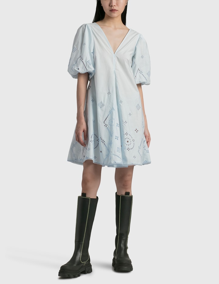 ganni broderie anglaise dress blue Broderie Anglaise Mini Dress