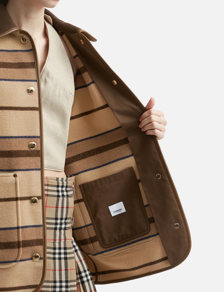 Shop Burberry Striped Wool Jacket In Brown