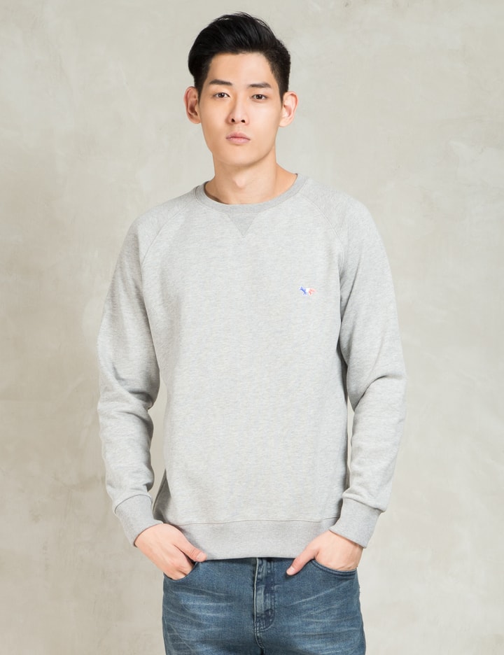 Grey Melange R-neck Sweater with Tricolor Fox Patch Placeholder Image