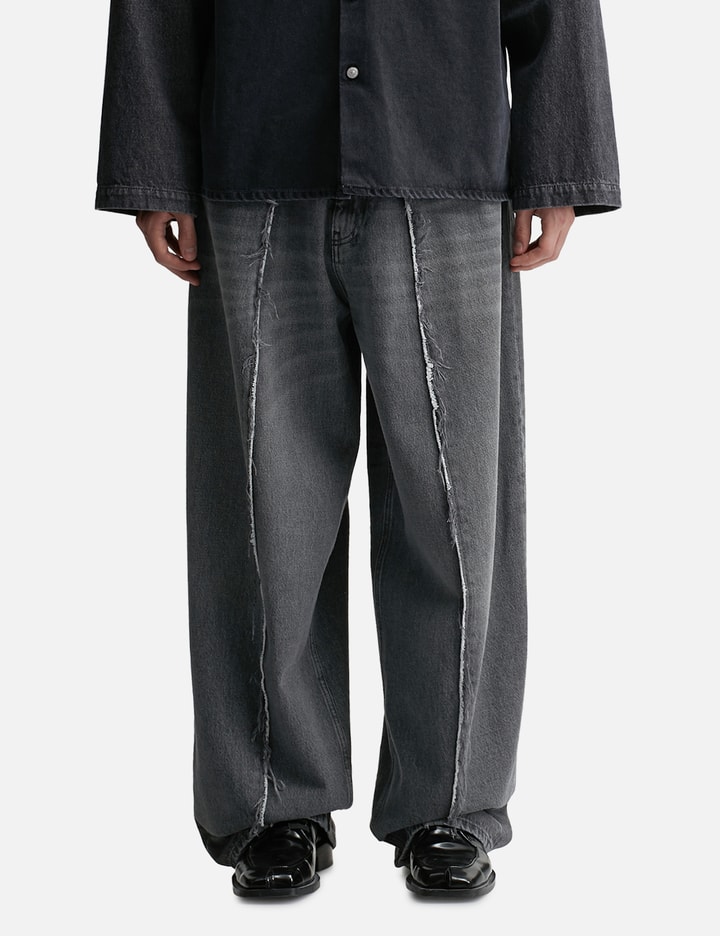 Shop Mm6 Maison Margiela Black Denim Raw Trousers In Grey