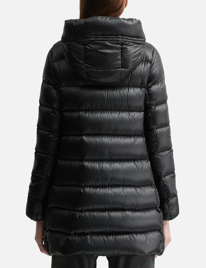 Moncler Suyenne Hooded Mid-length Down Jacket In Black