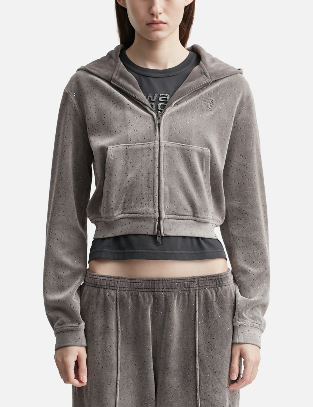 Shrunken Zip Up Hoodie with Crystal Hotfix Shrunken Zip Up Hoodie with Crystal Hotfix