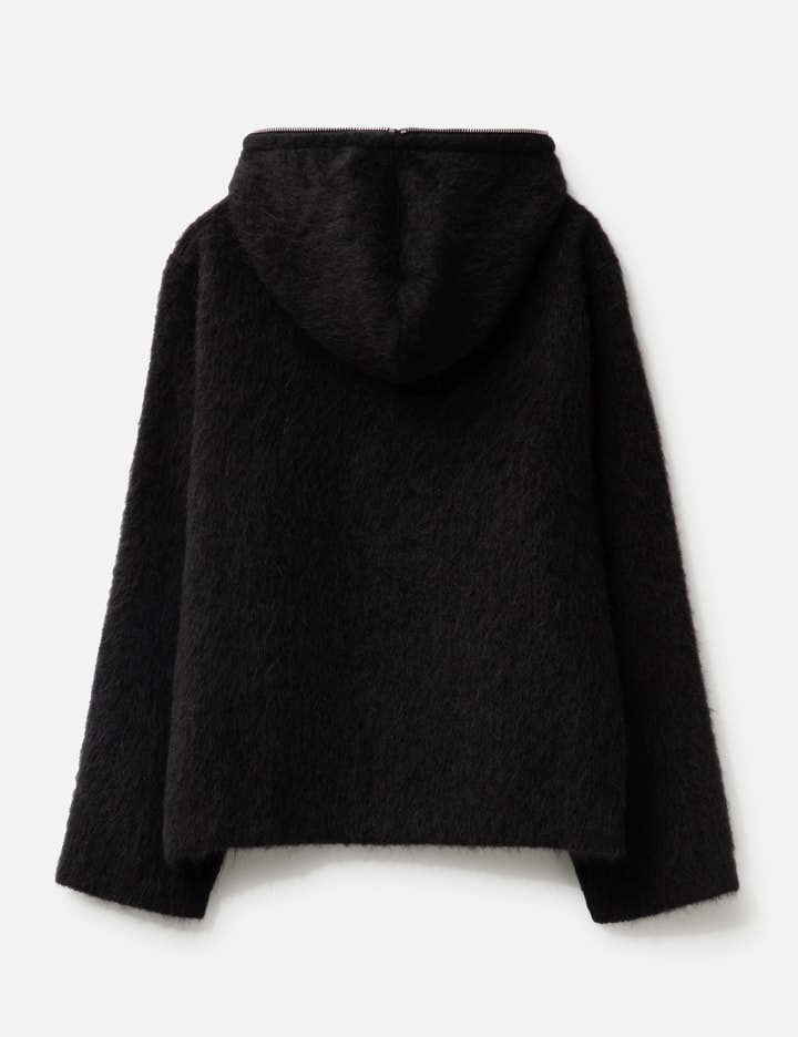 Our Legacy Textured Full Zip Hood Sweatshirt With Cozy Hood In Black