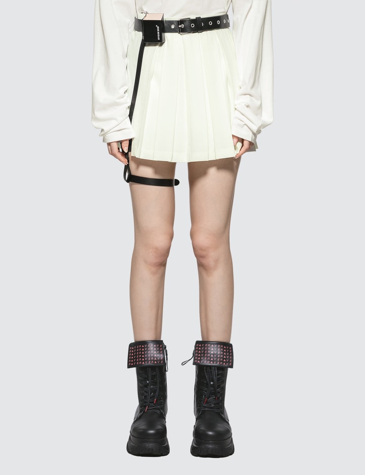 Pleated Skirt With Leather Garter Belt Placeholder Image