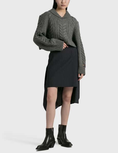 We11done Shawl Collar Cable Crop Sweater HBX