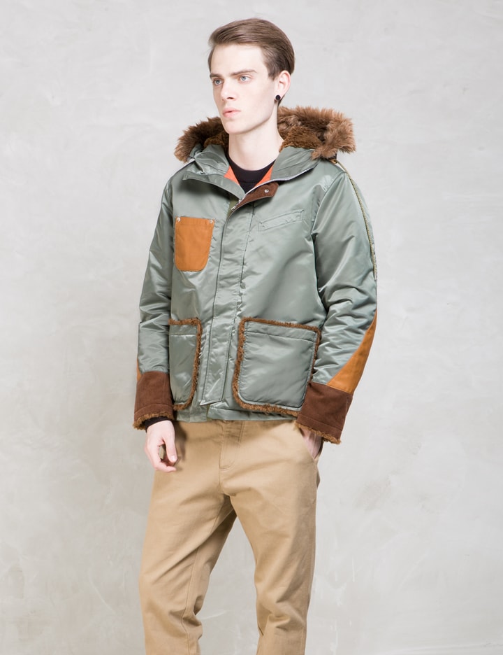 Whiz Green Detachable Fur Trim Comb Down Jacket