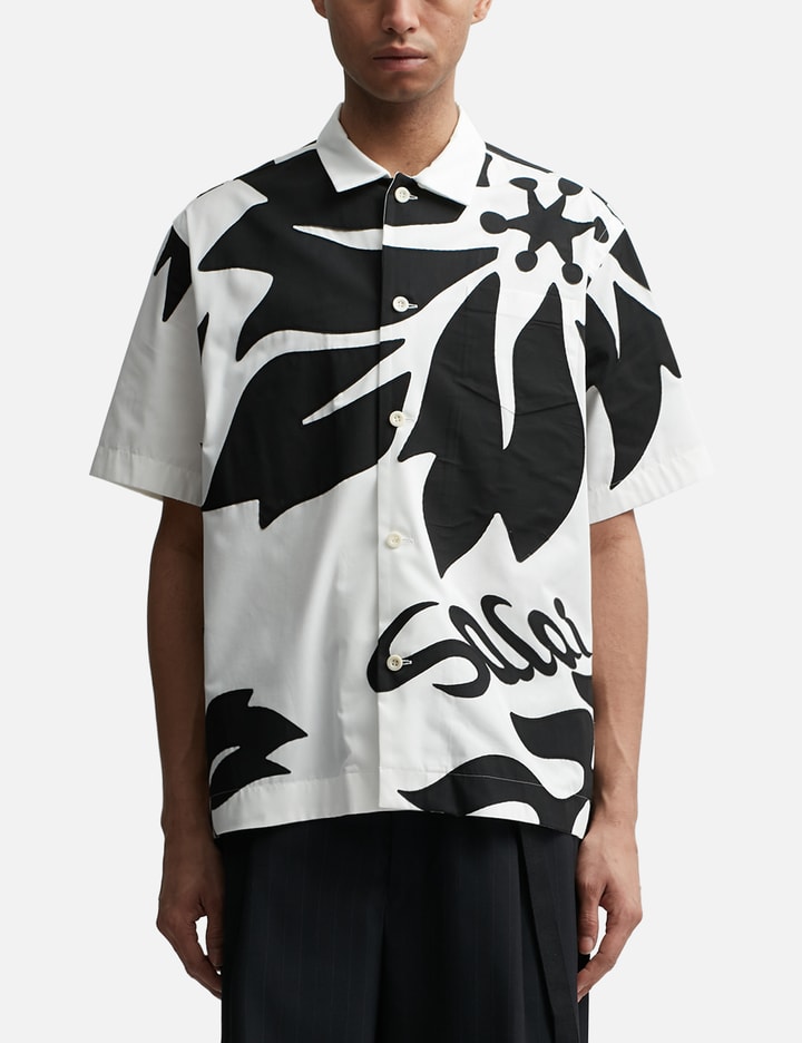 Shop Sacai Floral Embroidered Patch Poplin Shirt In White