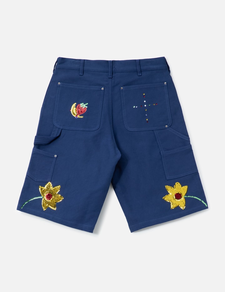 Sky High Farm Workwear Workwear Sequin Embroidered Flowers Denim Shorts