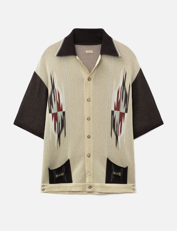 Kapital 12G Cotton Chimayo Pattern Knit Polo Cardigan
