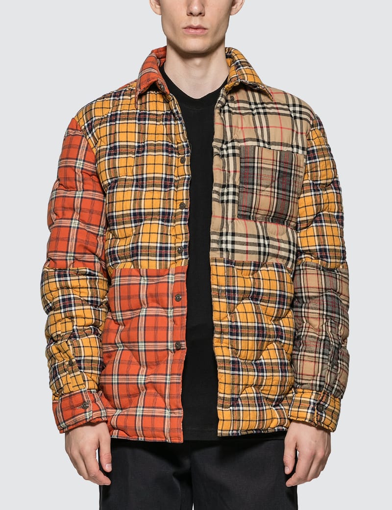 burberry contrast check cotton flannel puffer overshirt