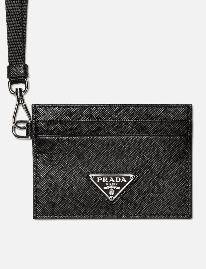 Prada Leather Card Holder With Shoulder Strap - Sand Beige