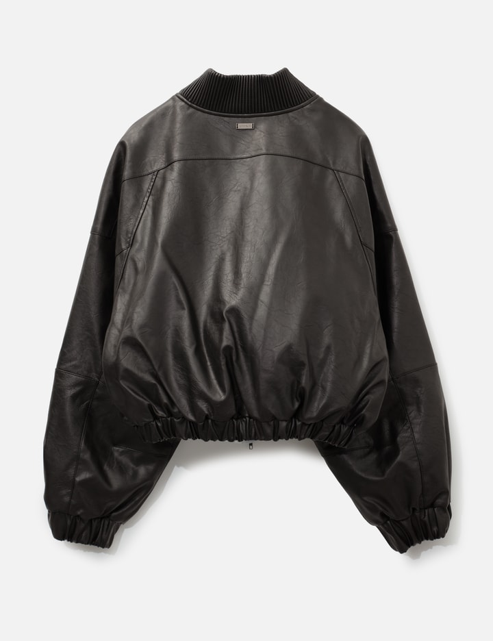 AJOBYAJO Faux Leather Ribbed Collar Blouson