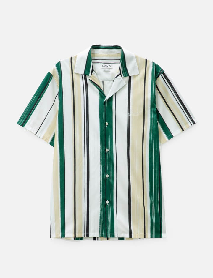 Lanvin Bowling Shirt With Printed Stripes In Metallic