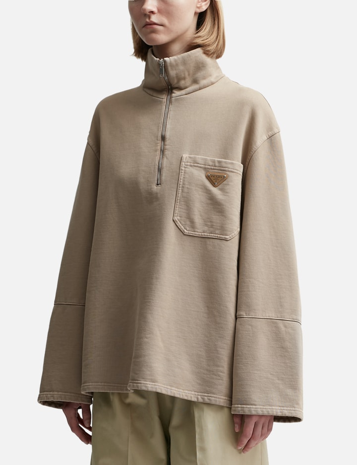Shop Prada Turtleneck Cotton Fleece Blouson Jacket In Beige