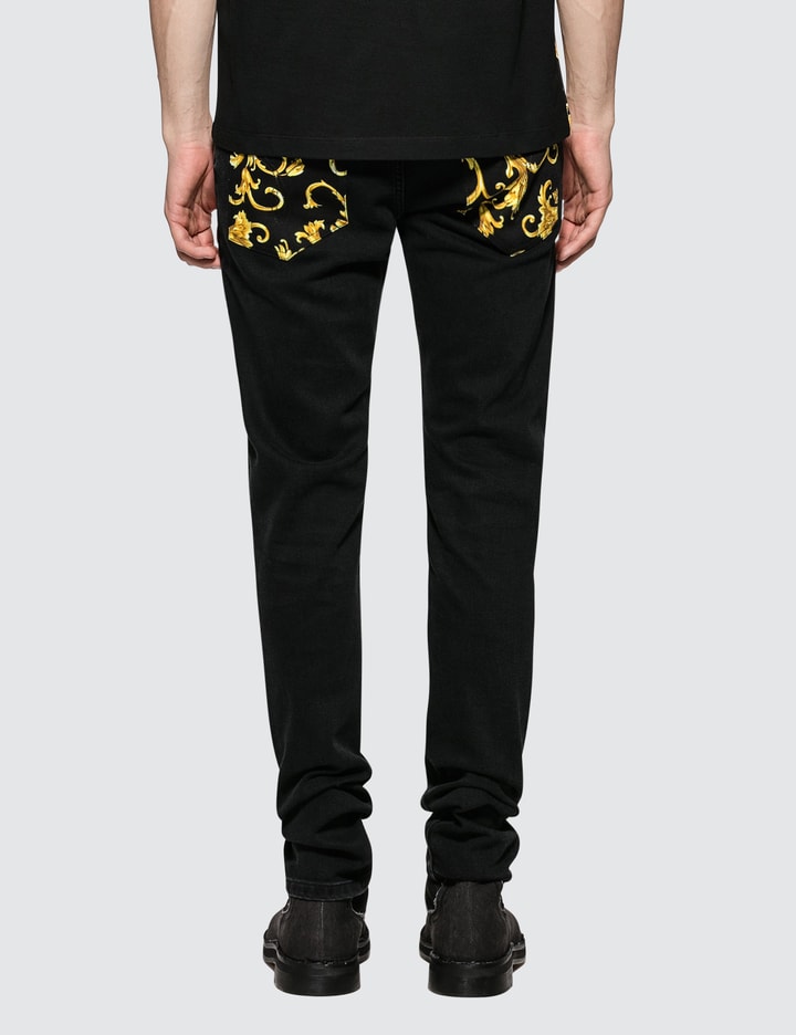 Black Jeans With Feather Print Back Pockets Placeholder Image