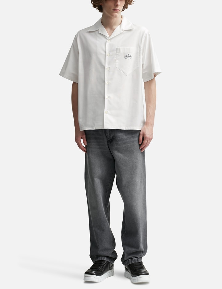 Shop Prada Cotton Logo Bowling Shirt In White