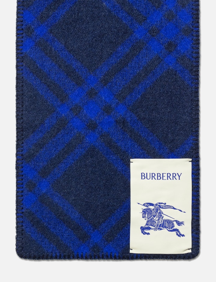Shop Burberry Check Wool Scarf In Blue