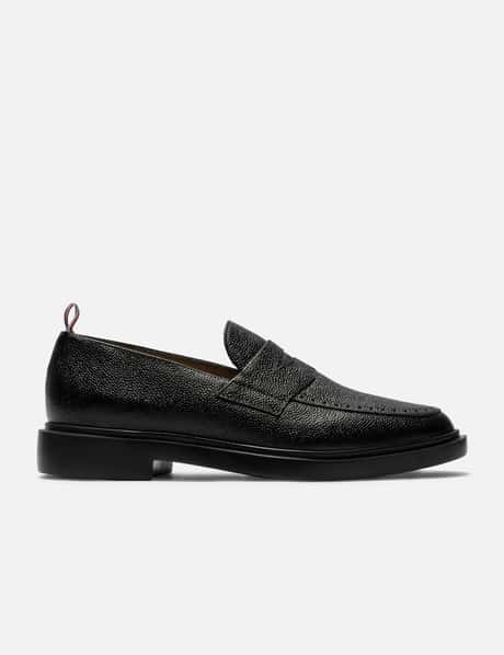 Thom Browne Black Pebble Grain Rubber Sole Penny Loafer