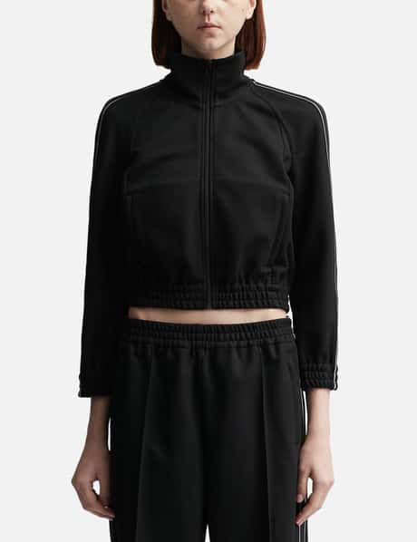 T By Alexander Wang Cropped Track Jacket With Logo Tape In Pique