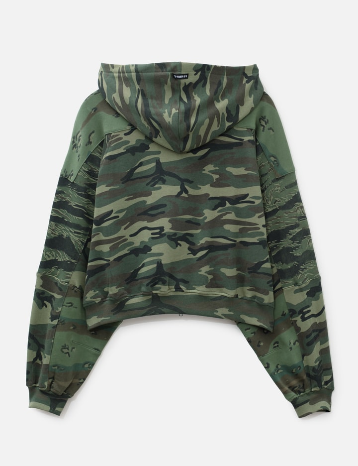 AJOBYAJO Cropped Mixed Camo Zip-Up Hoodie