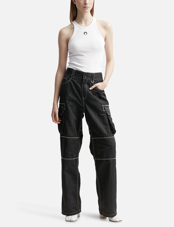 Marine Serre White Moon Logo Ribbed Jersey Tank Top In Gray