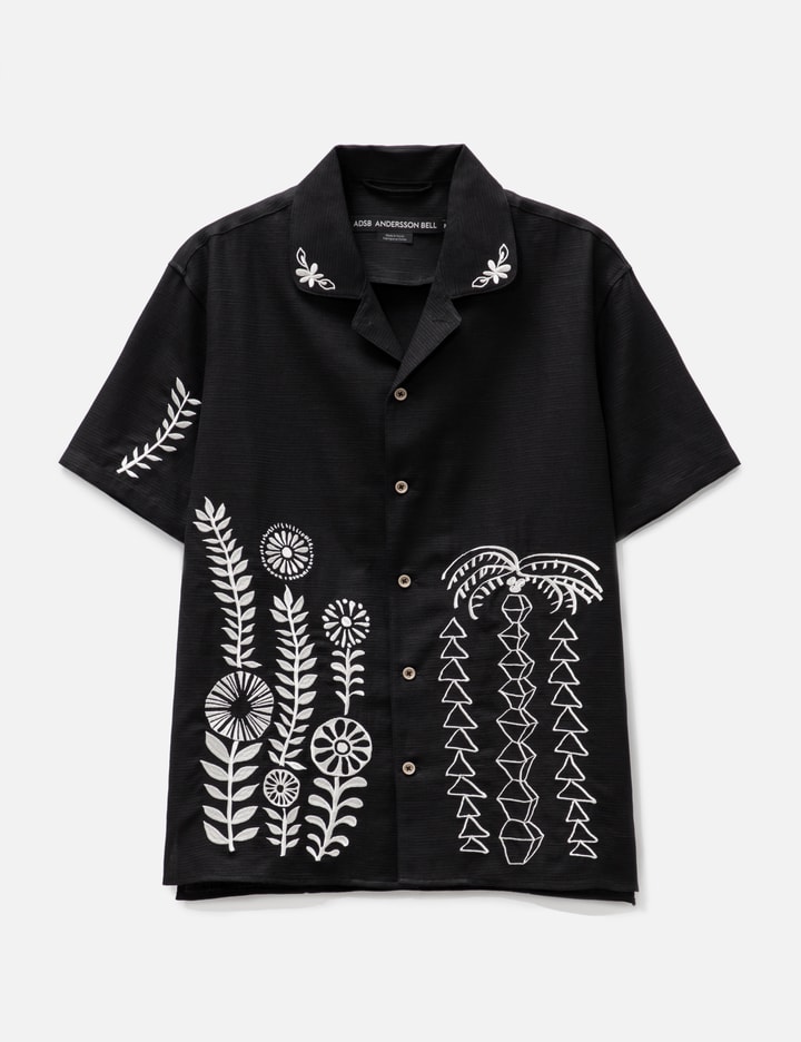 Andersson Bell `may` Embroidery Open Collar Short Sleeve Shirt In Black  