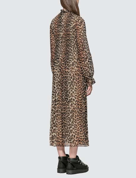 ganni pleated leopard dress Ganni Pleated Georgette Dress