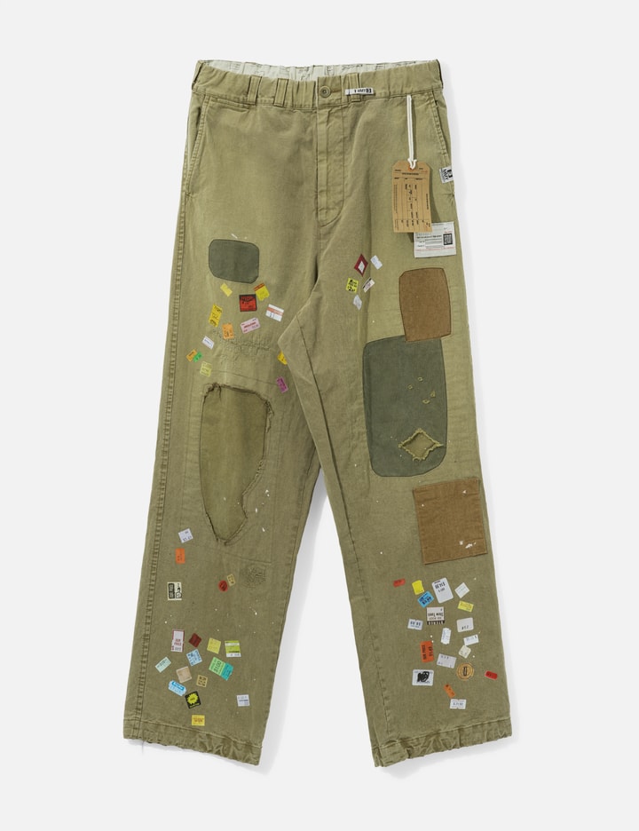 Maison Mihara Yasuhiro Price Tag Sticker Print Repaired Pants