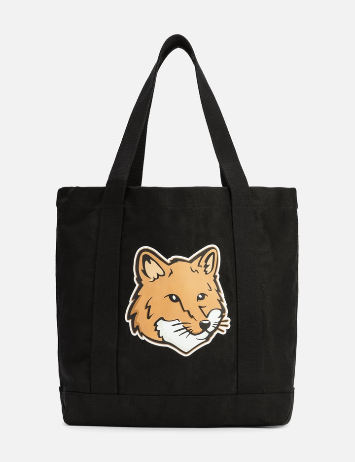 Maison Kitsuné Fox Head Canvas Tote Bag In Black