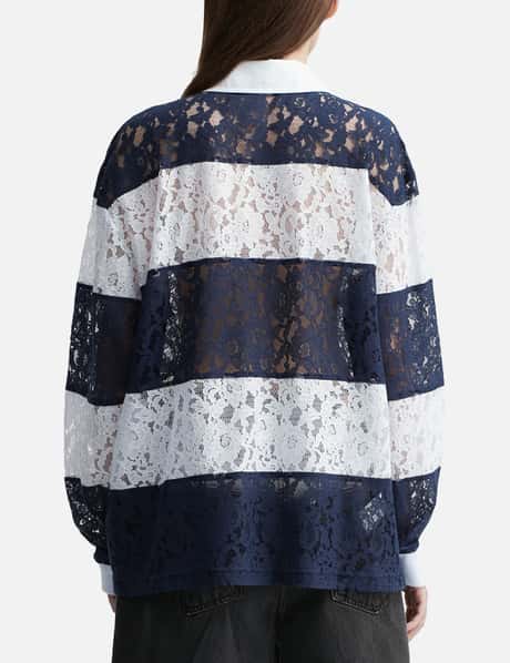 Navy Lace Stripe Piqué Top view 9