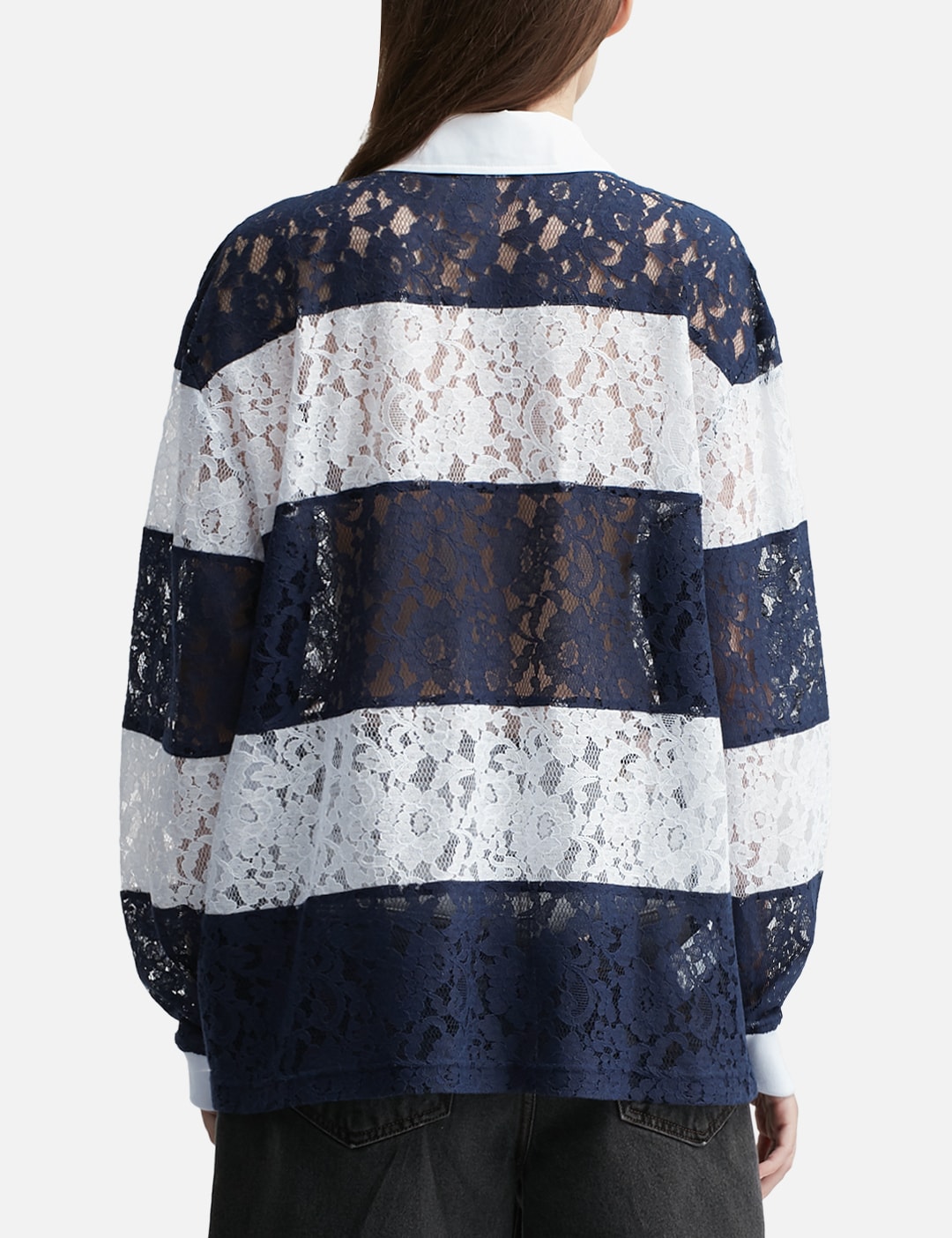 Navy Lace Stripe Piqué Top view 15