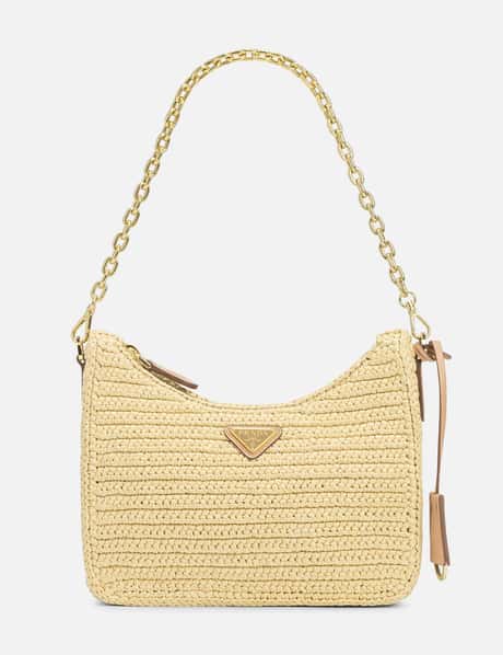 Shop Prada Raffia & Leather Crossbody Bag