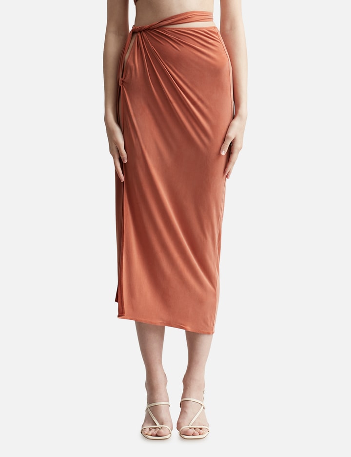 Jacquemus Espelho Twisted Stretch-jersey Midi Skirt In Red