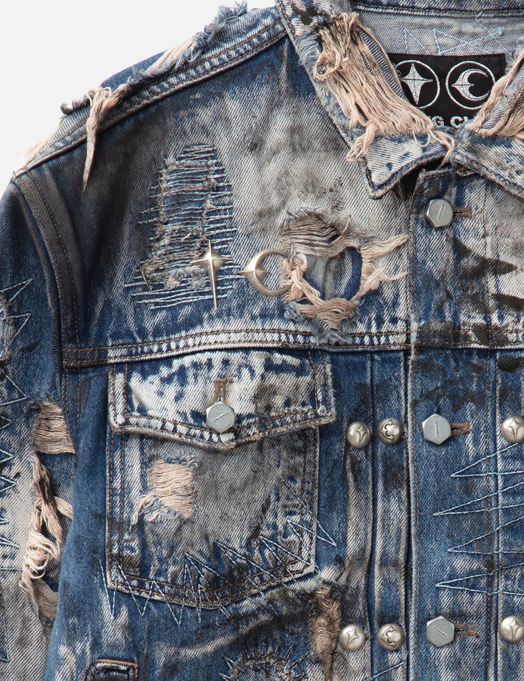 Hard-Washed Damaged Denim Jacket view 18