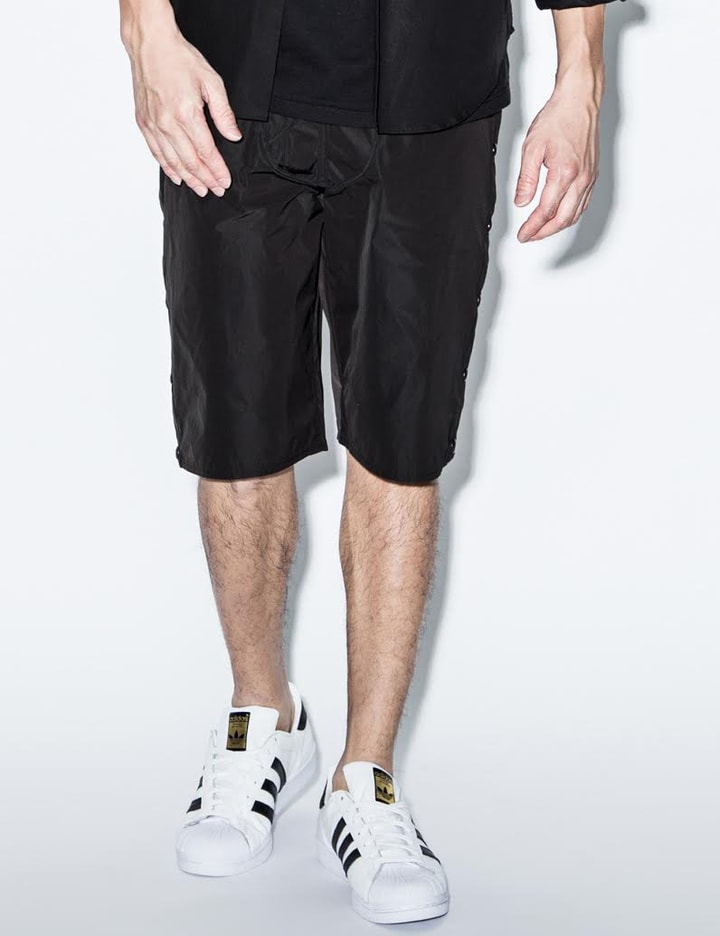 Black Track Snap Shorts with Underwear Fly Placeholder Image