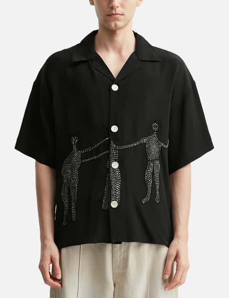 Black Short Sleeve Dancing Woman Silk Shirt view 11