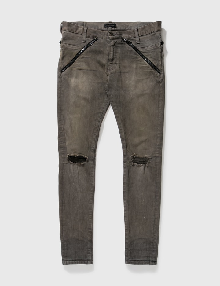 UNDERCOVER DESTRESSED WASHED JEANS WITH ZIPPER POCKET Placeholder Image