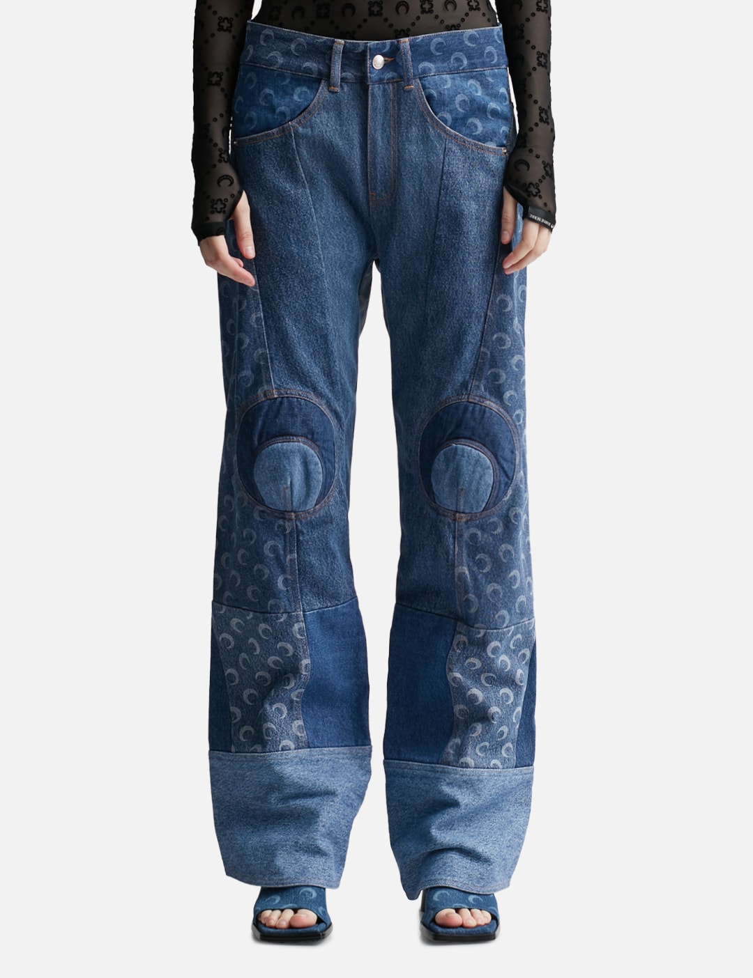 Marine Serre - REGENERATED DENIM STRAIGHT LEG PANTS | HBX - ハイプ 