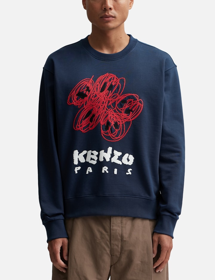 Shop Kenzo Drawn Varsity Embroidered Sweatshirt In Blue