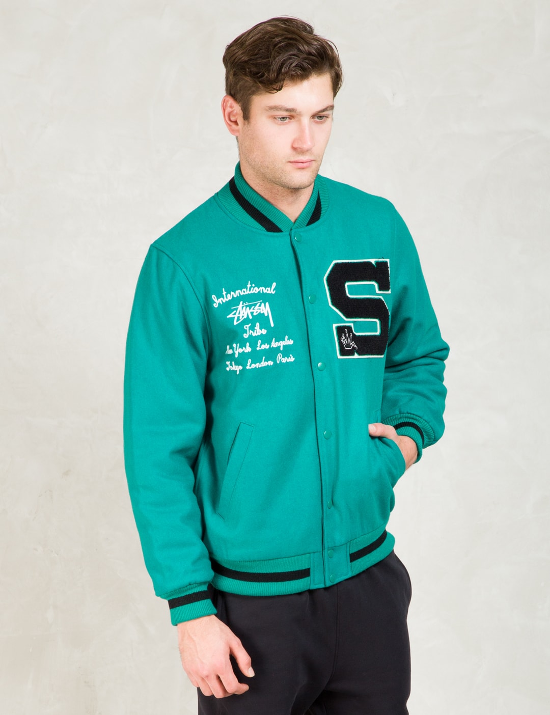 Stüssy - Teal Big S Letterman Jacket | HBX - Globally Curated Fashion and  Lifestyle by Hypebeast