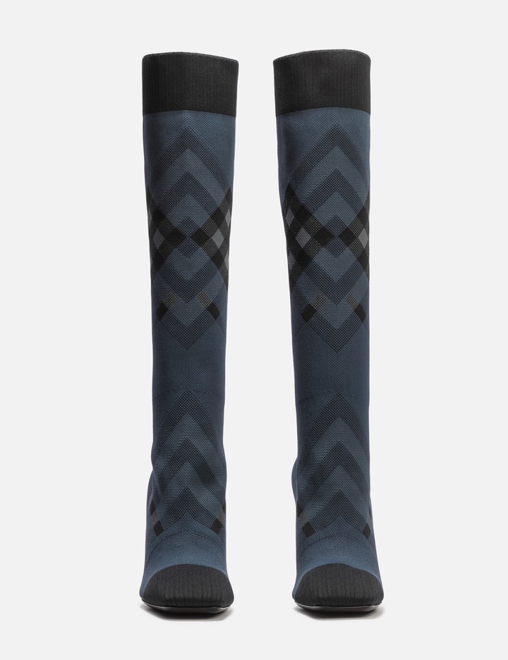 Shop Burberry Knitted Check Sock Boots In Grey