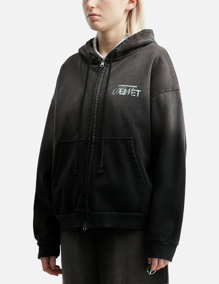 Deinet D Logo Washed Hood Zip-up In Black
