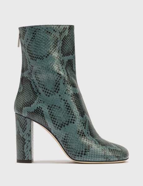 Paris Texas Python Printed Leather Block Heel Mid Calf Boot