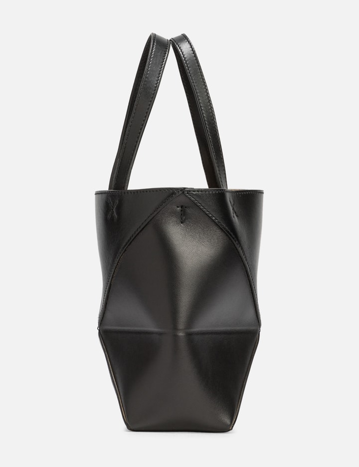 Loewe Mini Puzzle Fold Tote In Shiny Calfskin In Black